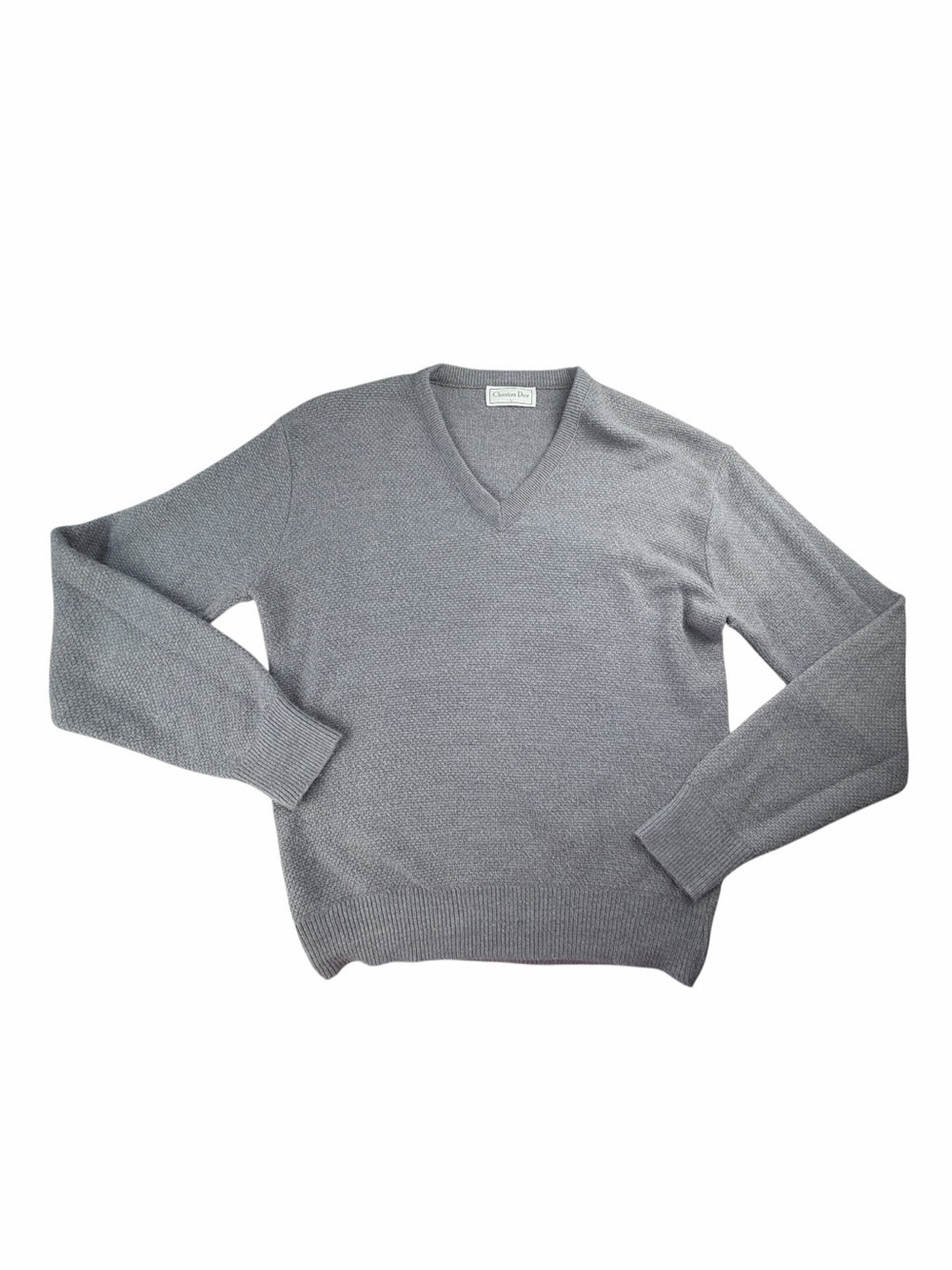 Vintage 90’s Christian Dior Men’s Grey V-Neck Pullover Sweater Size Large